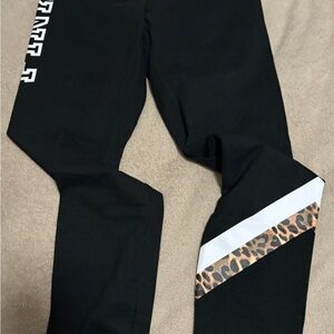 PINK Victoria's Secret Black Leggings with Leopard and White Accents